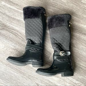 GUESS Women's Black Quilted Nylon Faux-Fur Lined Rainboots, Size 7